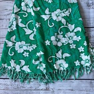KOKO KNOT Swim Coverup Sarong Hibiscus Green White Tropical Floral Beach OS